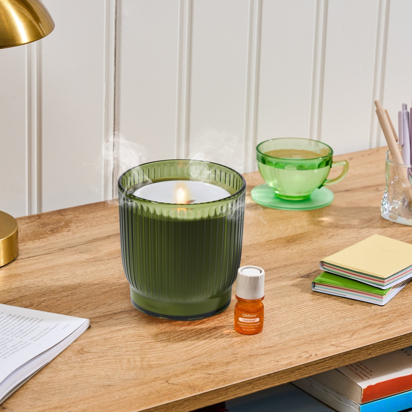 Flameless Candle Diffuser - Olive Ribbed - Lifelines