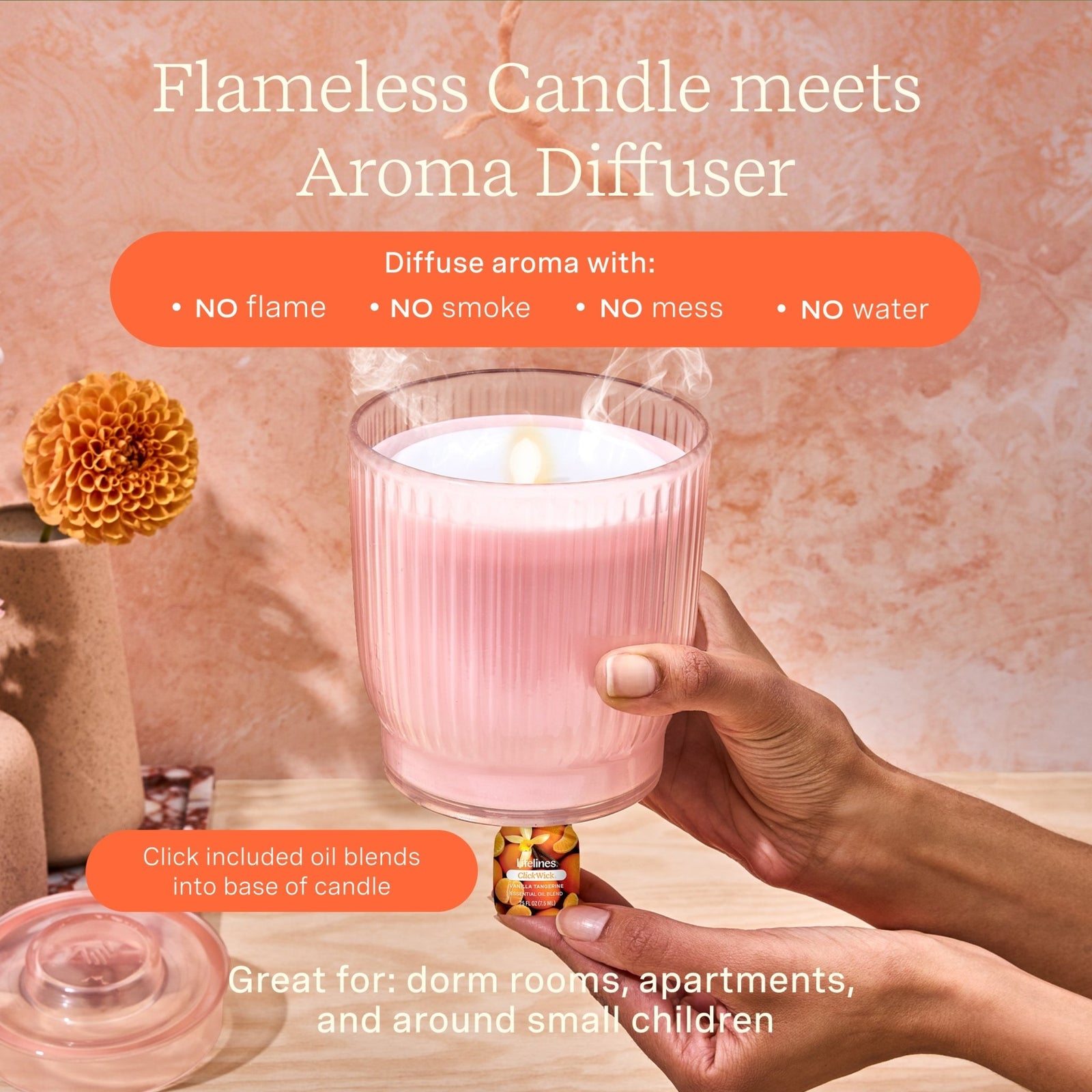 Flameless Candle Diffuser - Ribbed Pink - Lifelines